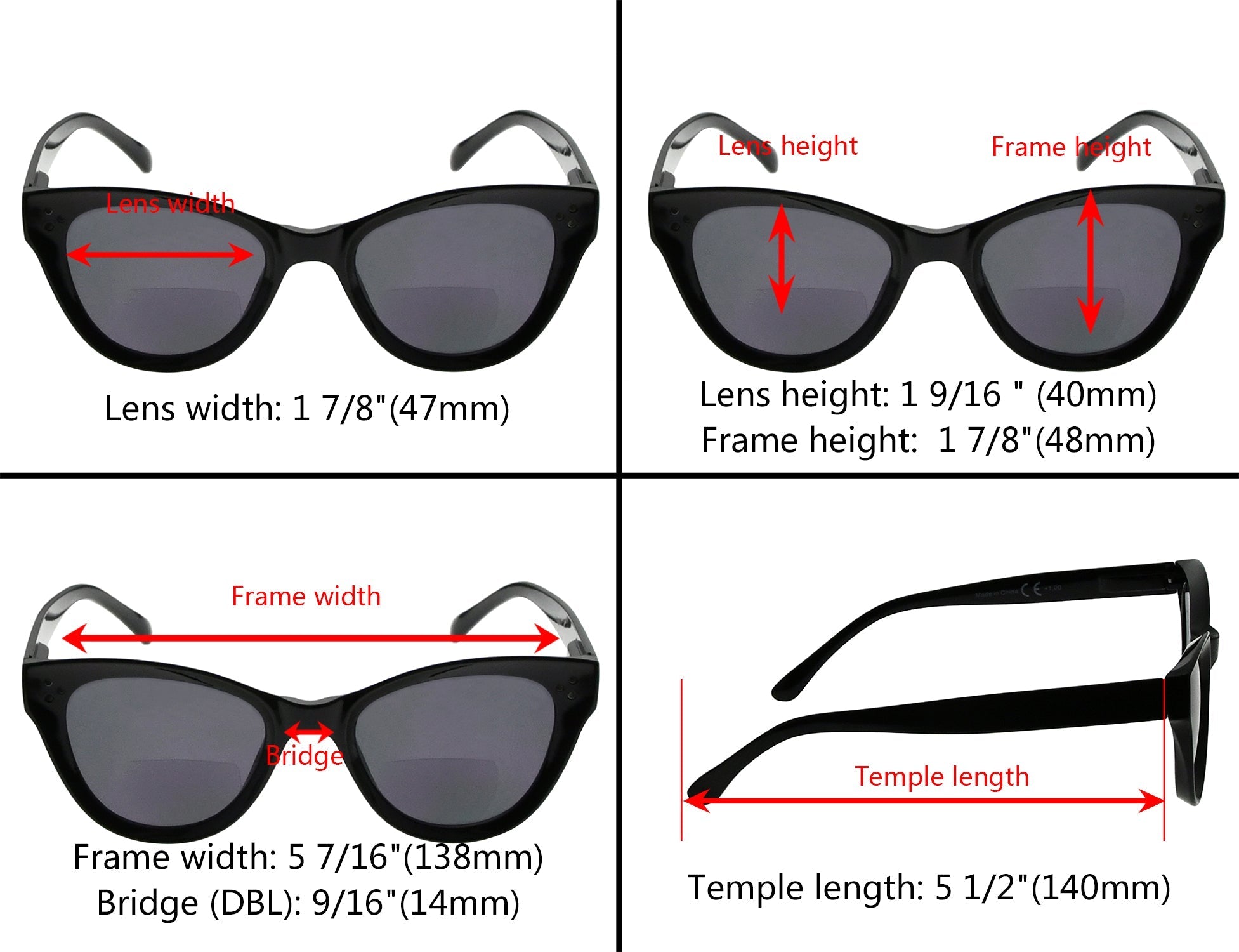 Cat eye Bifocal Sunglasses Thicker Frame Reading Glasses