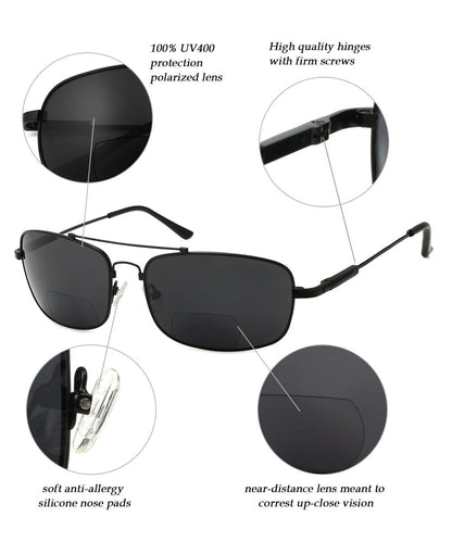 Classic Rectangle Polarized Bifocal Sunglasses PGSG1805eyekeeper.com