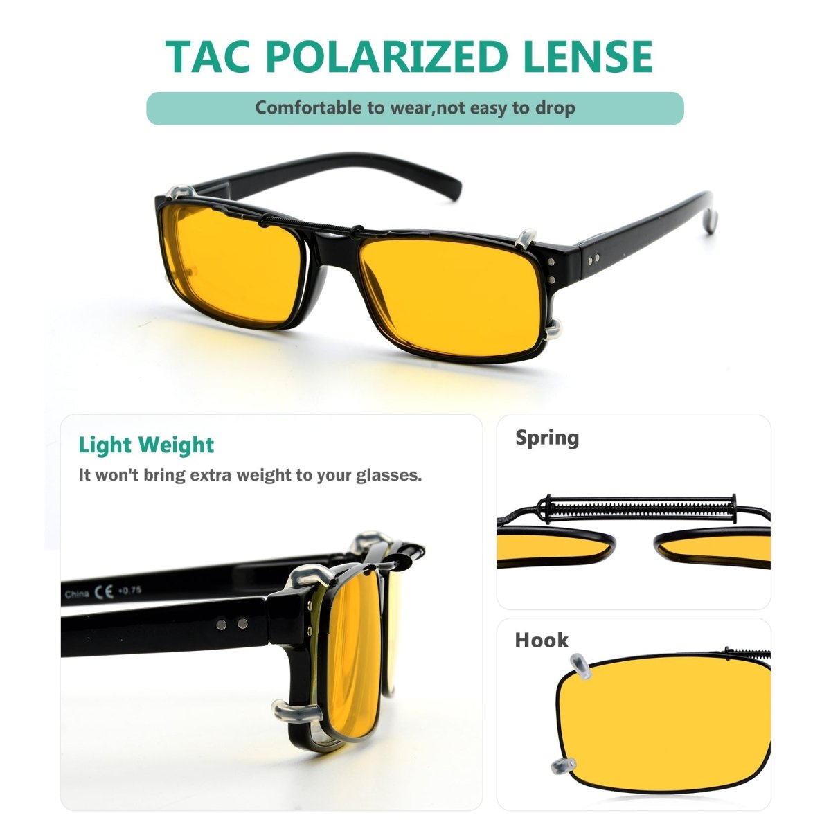 Clip On Polarized Night Driving Glasses Women Men 52MMx33MM