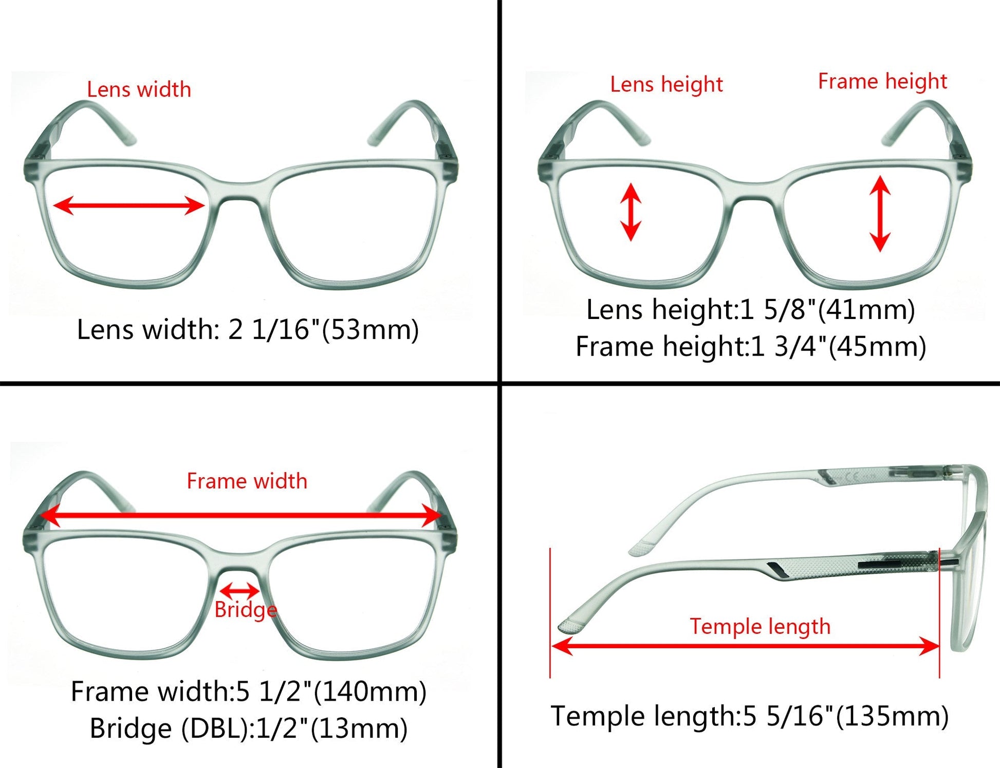 Fashionable Large Frame Reading Glasses for Women Men R151