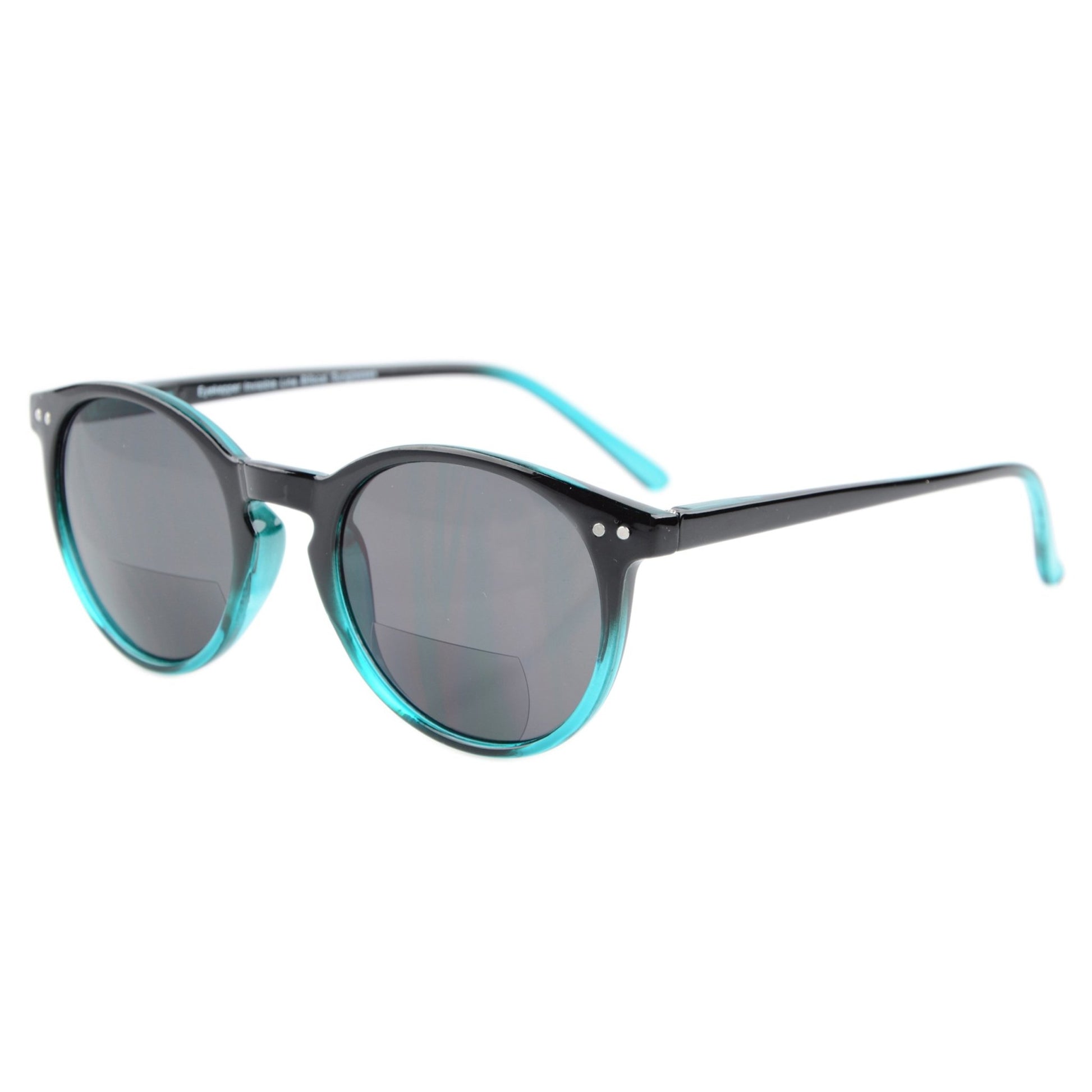 Key Hole Style Round Bifocal Sunglasses Black Green S005