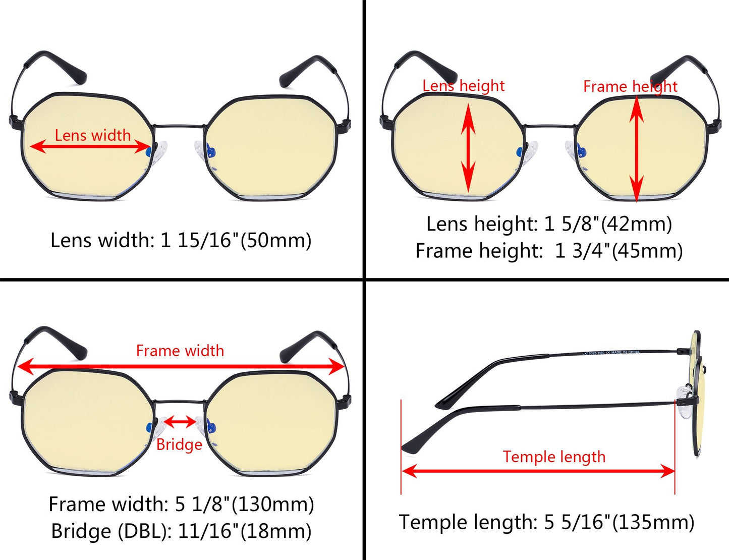 Ladies Blue Light Blocking Glasses - Yellow Filter Polygon Design Eyeglasses Women