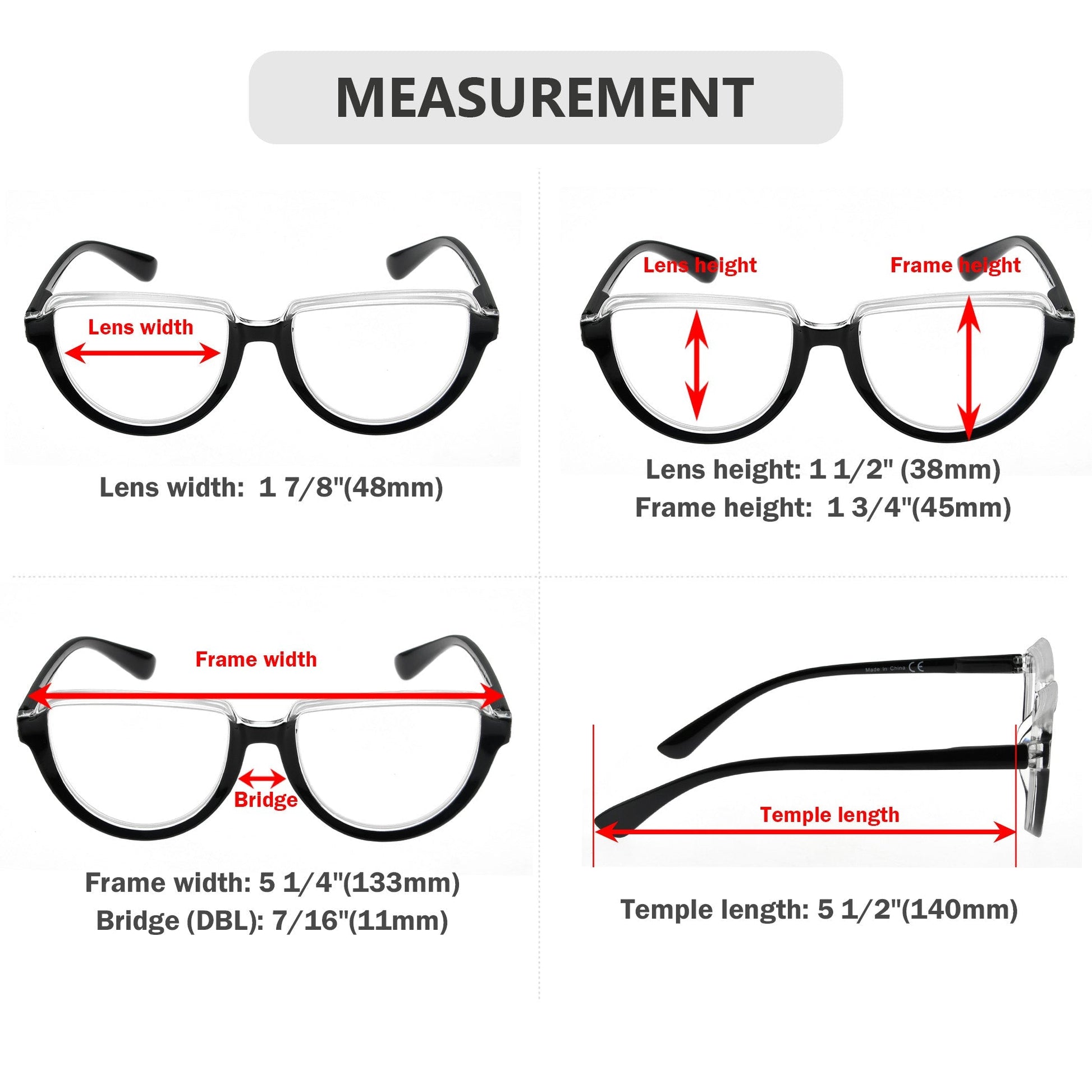 Large Frame Half Moon Design Reading Glasses for Women R2006