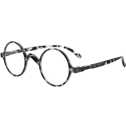 Round Vintage Style Reading Glasses Black White R077B