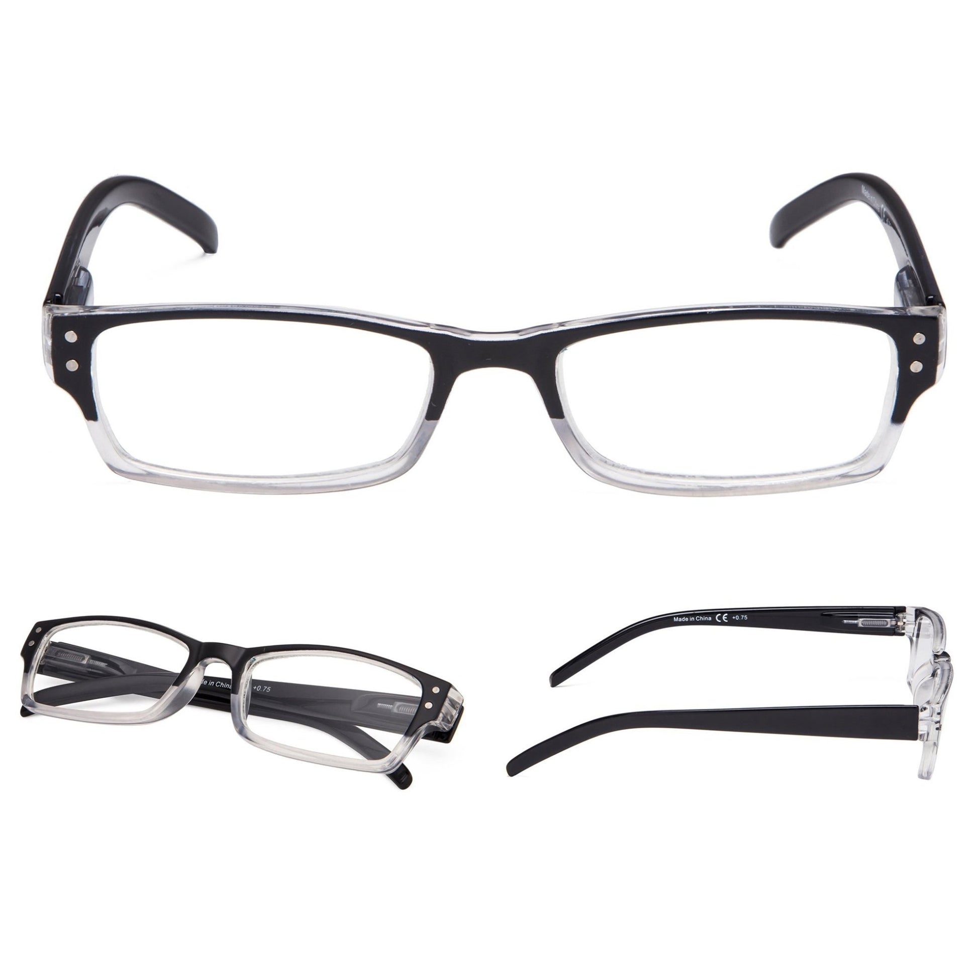 Classic Reading Glasses Black Transparent 3-R012