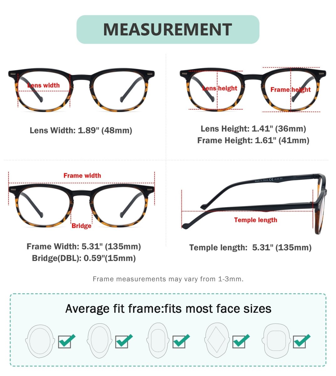 Reading Glasses with Different Strength Dimension