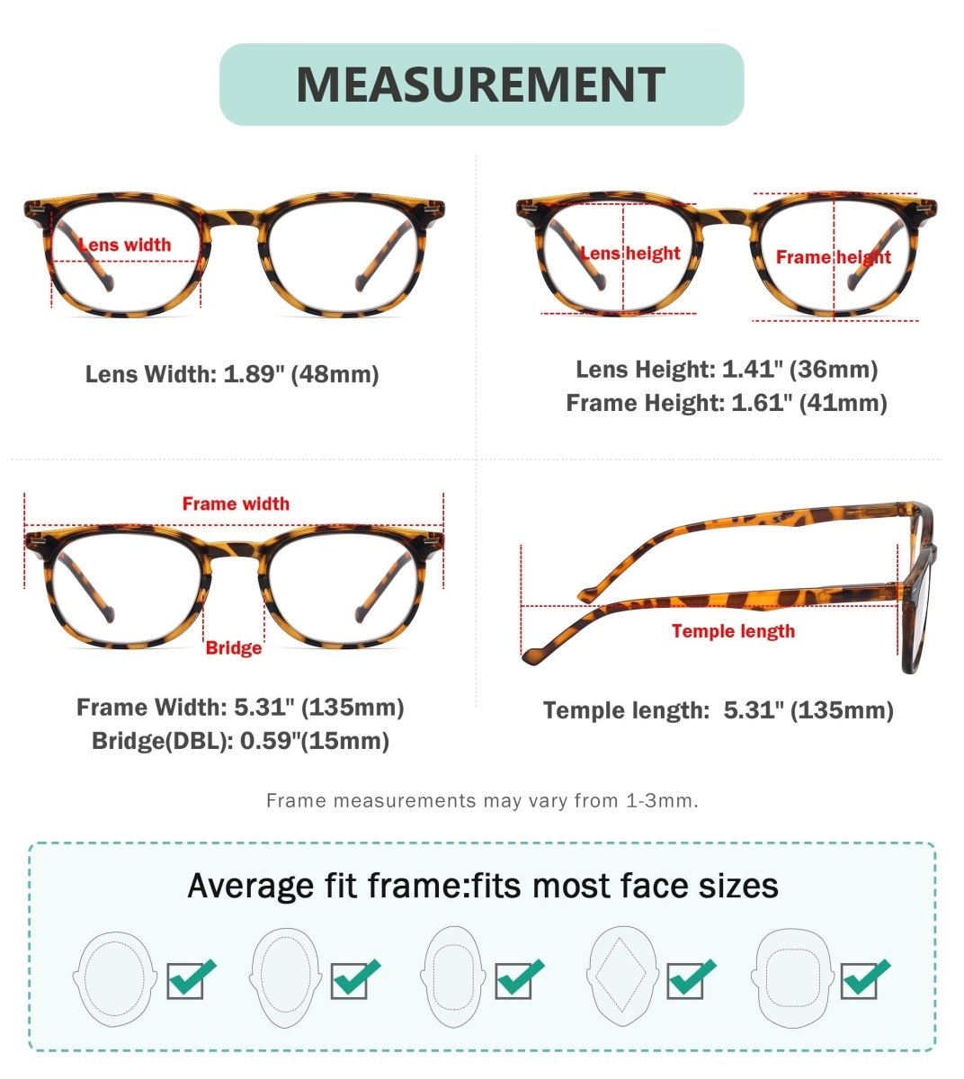 Reading Glasses with Different Strength Dimension