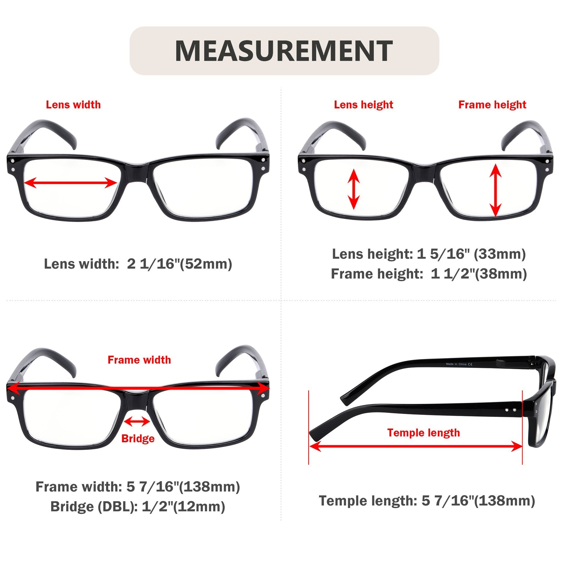 Reading glasses size chart deals