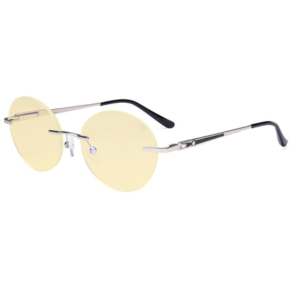 Round Rimless Computer Reading Glasses Silver TMWK9910A
