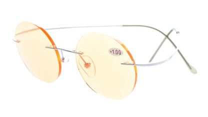 Round Rimless Blue Light Blocking Reading Glasses UVR15026
