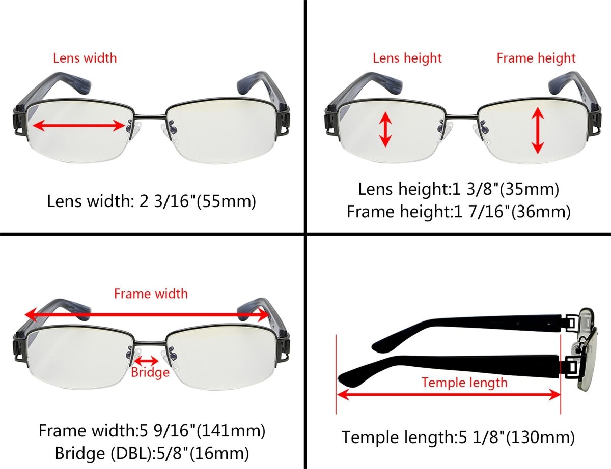 Titanium Semi-rimless Computer Eyeglasses for Women Men 002B