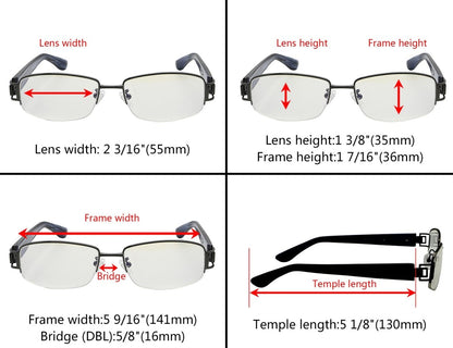 Titanium Semi-rimless Computer Eyeglasses for Women Men 002B