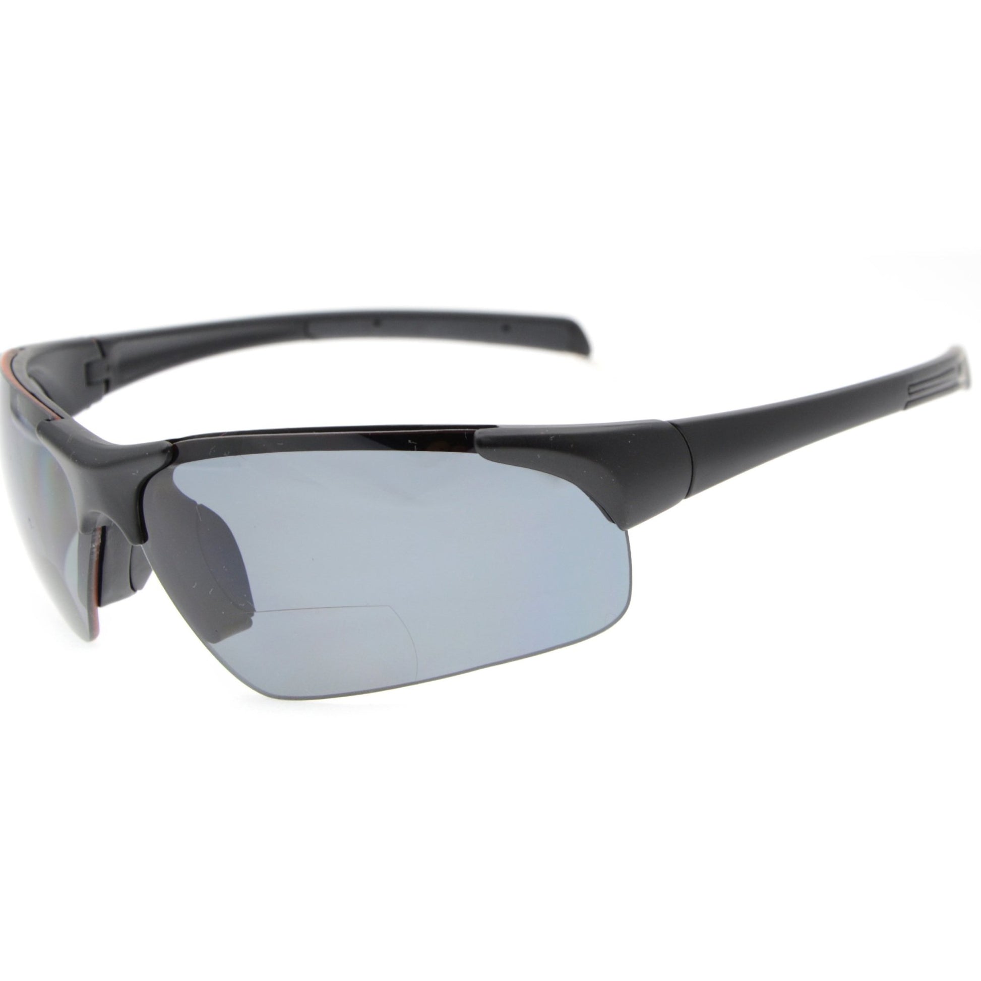 TR90 Half-rim Sport Bifocal Reading Sunglasses Women Men Shiny Black / +1.00