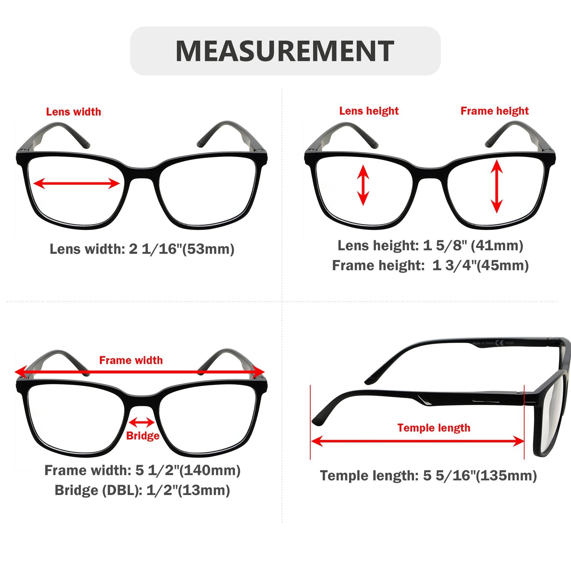 Transition Photochromic Reading Glasses Dimension